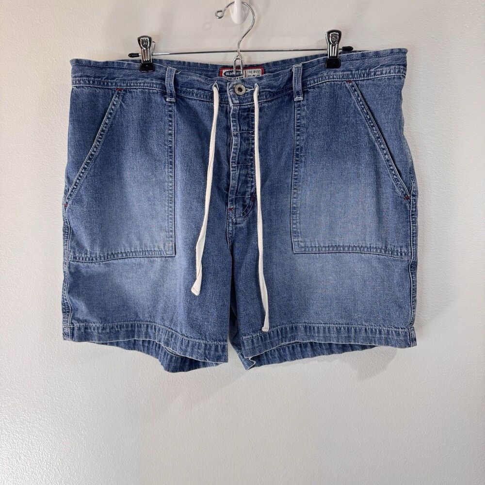 Vintage Y2K Old Navy Shorts 16 Jean Denim Utility Button Fly Drawstring Blue